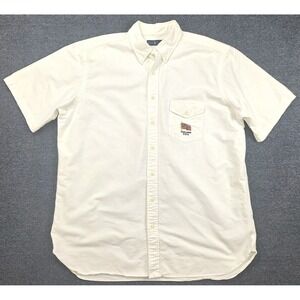 Ralph Lauren Shirt USA Flag Retro Button‎ Down Short Sleeve White Mens Size XLT